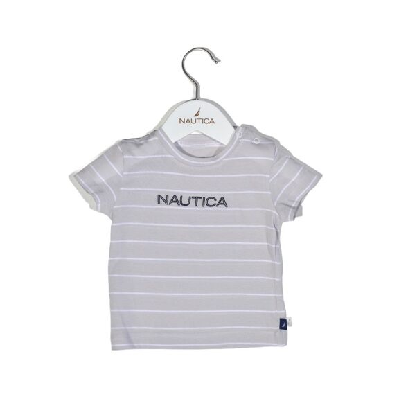 Nautica Des.15 t-Shirt  Jersey Organic Γκρι Ριγέ 74cm 6-9 Μηνών