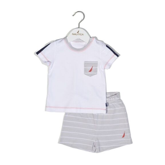 Nautica Des.15 σετ t-Shirt & Shorts Jersey Organic Γκρι Ριγέ 68cm