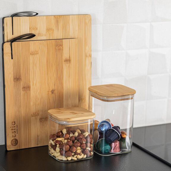 ESTIA ΔΟΧΕΙΟ ΑΠΟΘΗΚΕΥΣΗΣ BAMBOO ESSENTIALS 950ml ΓΥΑΛΙΝΟ ΜΕ ΚΑΠΆΚΙ