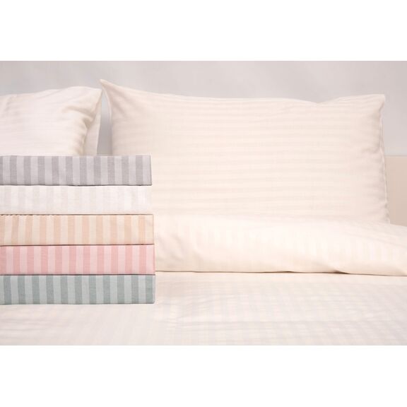 Σετ Σεντόνια Ημίδιπλα με Λάστιχο 120x200+25 Polycotton Σατέν Ριγέ 850 ροζ