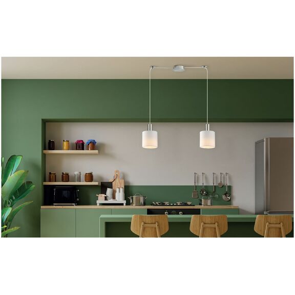 SE21-NM-4-NM2-SH1 ADEPT TUBE Nickel Matt Pendant White Fabric Shade+