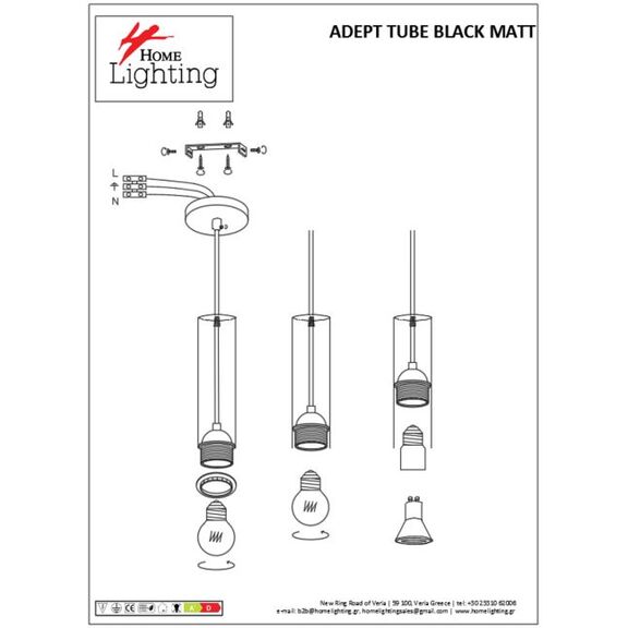 SE21-BL-5 ADEPT TUBE BLACK E27 + GU10 PENDANT B1
