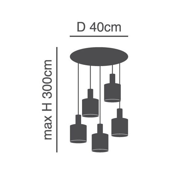 SE21-BL-4-5BL-SH2 ADEPT TUBE Black Pendant Grey Fabric Shade+