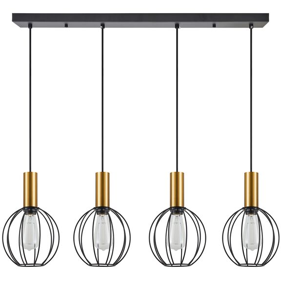 SE21-GM-4-4BL-GR1 ADEPT TUBE Gold Matt Pendant Black Metal Grid+