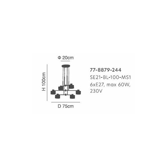 SE21-BL-100-MS1 ADEPT PENDANT Black Metal Pendant Black Metal Shade+