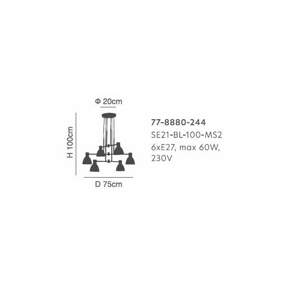 SE21-BL-100-MS2 ADEPT PENDANT Black Metal Pendant Black Metal Shade+