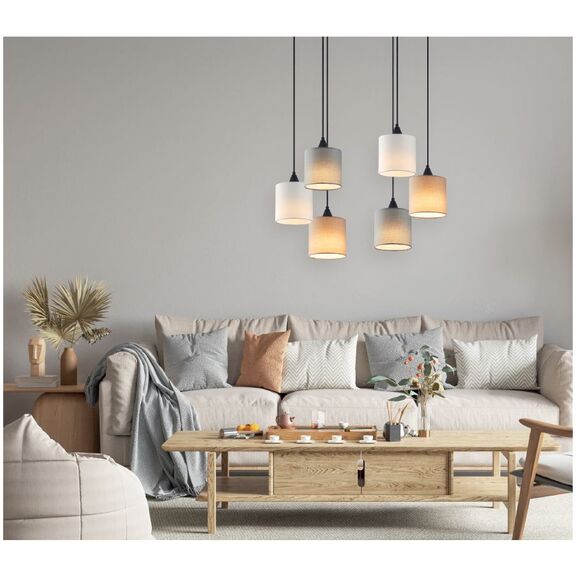 Se21-bl-b10-bl6-Sh123  Adept Flex White, Grey, Brown Fabric Shade Pendant+