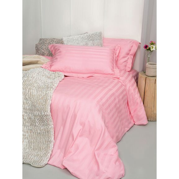 Σετ Υπέρδιπλα Σεντόνια 240x270 Satin Stripes Rose