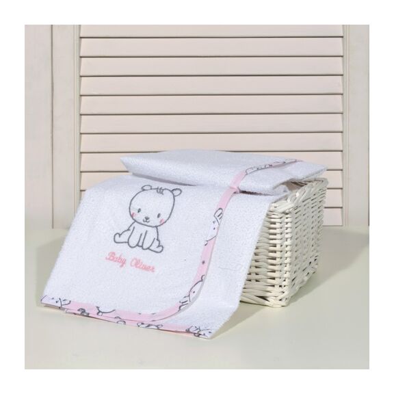 Oliver Baby Des.179 Σελτεδάκι με Κέντημα ροζ Αρκουδάκι 50x70 190 Γρμ/τμ