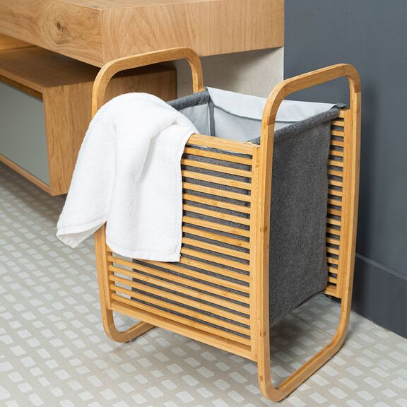 Estia Καλαθι Απλυτων Bamboo με Θηκη Πολυεστερα 40x35x60.5cm