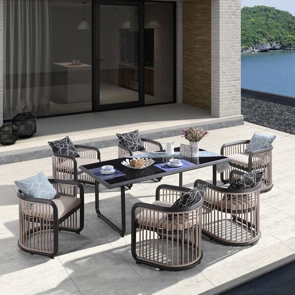City Dining set Τραπεζαρία Κήπου Βεράντας: Τραπέζι + 6 Πολυθρόνες alu Ανθρακί - Μπεζ