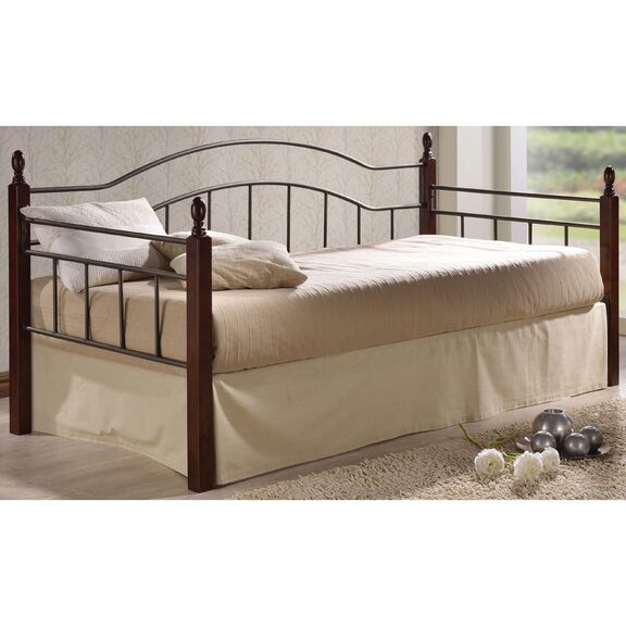 Vincent Daybed Κρεβάτι Μονό Μέταλλο Βαφή Μαύρο, Ξύλο Καρυδί