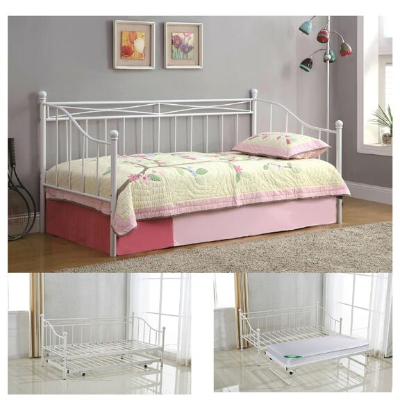 Marin Daybed Κρεβάτι (90x190) + Βοηθητικό Κρεβάτι (85x185) Μέταλλο Βαφή Άσπρο