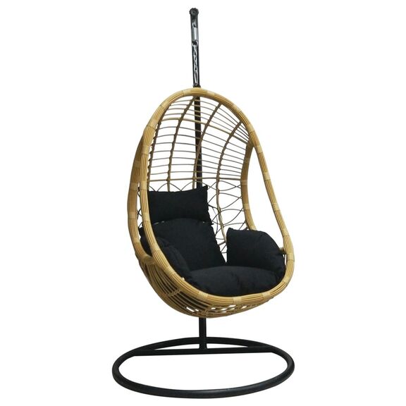 Salsa Κρεμαστή Πολυθρόνα, Wicker Φυσικό, Μέταλλο Βαφή Μαύρο, Μαξιλάρι Μαύρο