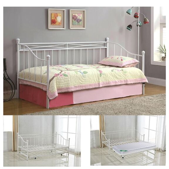 Marin Daybed Κρεβάτι (90x190) + Βοηθητικό Κρεβάτι (85x185) Μέταλλο Βαφή Άσπρο