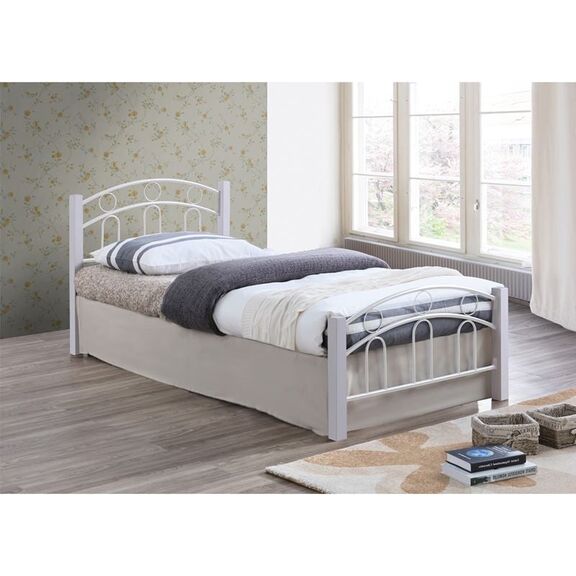 Norton Κρεβάτι Διπλό, για Στρώμα 140x190cm, Μέταλλο Βαφή Άσπρο, Ξύλο Άσπρο