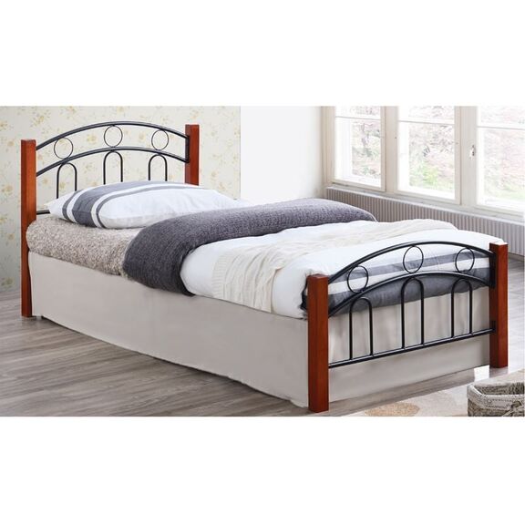 Norton Κρεβάτι Διπλό, για Στρώμα 160x200cm, Μέταλλο Βαφή Μαύρο, Ξύλο Καρυδί