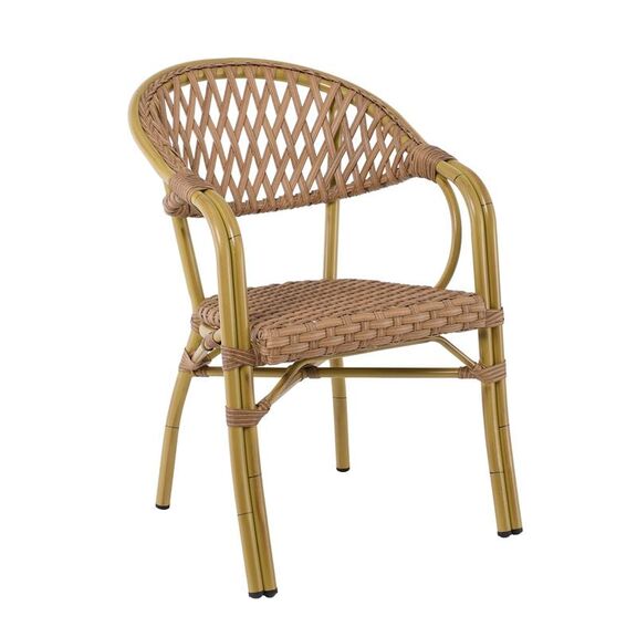 Vegera Rattan Πολυθρόνα Dining Αλουμίνιο Φυσικό, Wicker Φυσικό, Στοιβαζόμενη