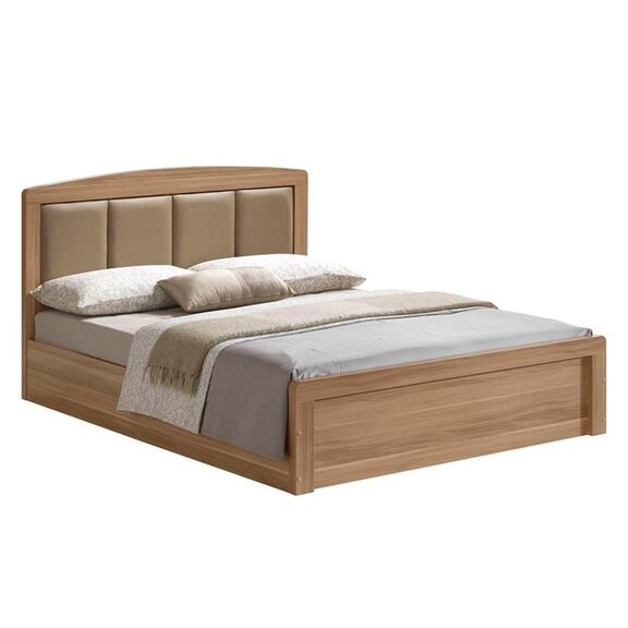 Caliber Κρεβάτι Διπλό για Στρώμα 160x200cm, Απόχρωση Sonoma Oak, Κεφαλάρι pu Μπεζ