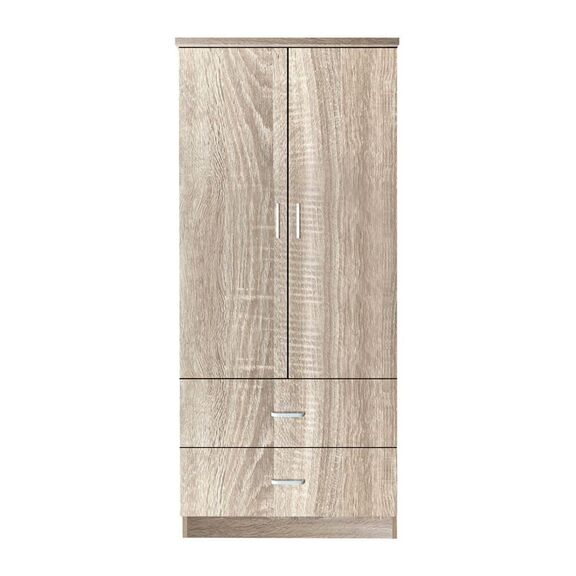 Closet Ντουλάπα Δίφυλλη, Ράφι, Θέσεις για Κρεμάστρες, 2 Συρτάρια, Απόχρωση Sonoma