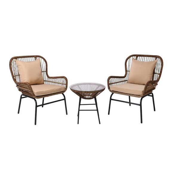 Salsa max set Κήπου - Βεράντας Μέταλλο Βαφή Μαύρο, Wicker Φυσικό: Τραπεζάκι+2 Πολυθρόνες