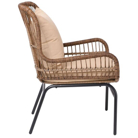 Salsa max Πολυθρόνα Μέταλλο Βαφή Μαύρο, Wicker Φυσικό, Μαξιλάρι Μπεζ