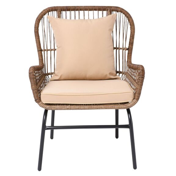 Salsa max Πολυθρόνα Μέταλλο Βαφή Μαύρο, Wicker Φυσικό, Μαξιλάρι Μπεζ