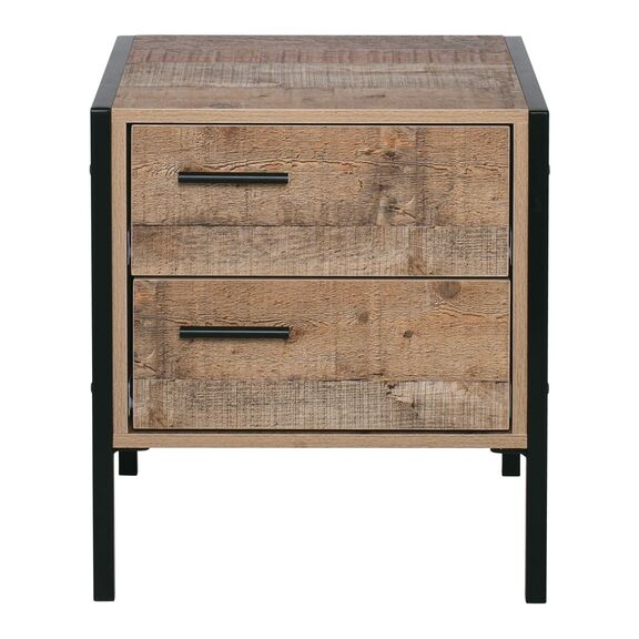 Pallet-w Κομοδίνο με 2 Συρτάρια Μέταλλο Βαφή Μαύρο - Antique oak