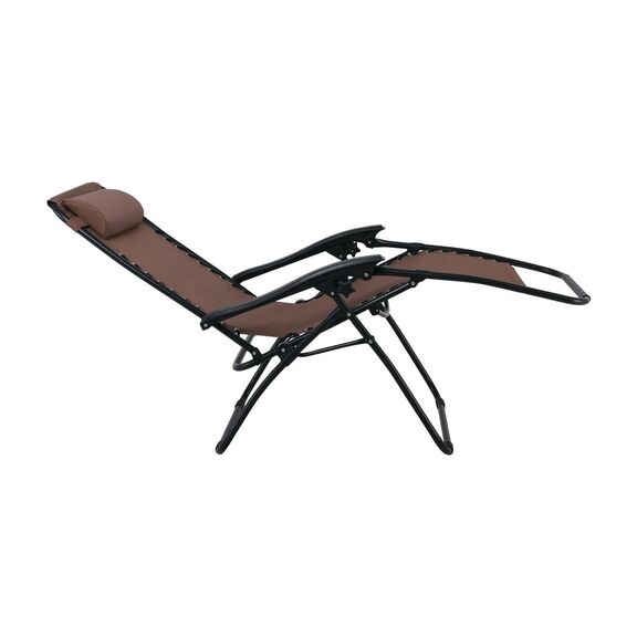 Super Relax Πολυθρόνα με Υποπόδιο, Μέταλλο Βαφή Μαύρο, Textilene Καφέ
