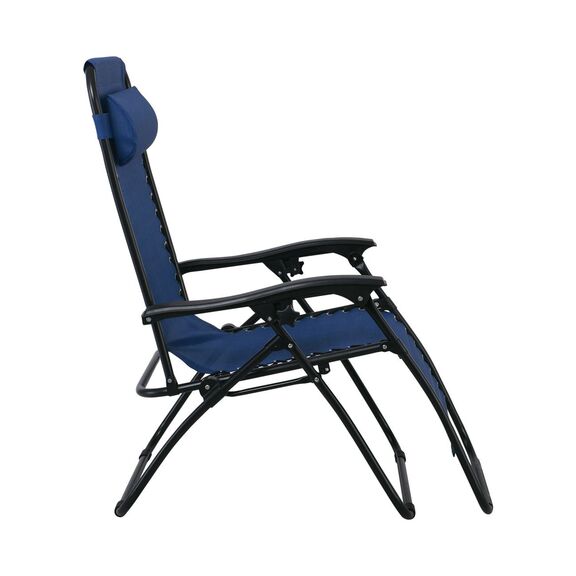 Super Relax Πολυθρόνα με Υποπόδιο, Μέταλλο Βαφή Μαύρο, Textilene Μπλε