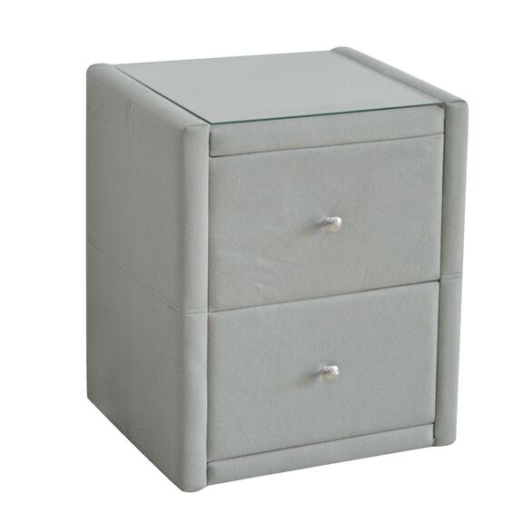 Wilton Κομοδίνο Ύφασμα Grey Stone με Προστατευτικό Γυαλί Επιφάνειας