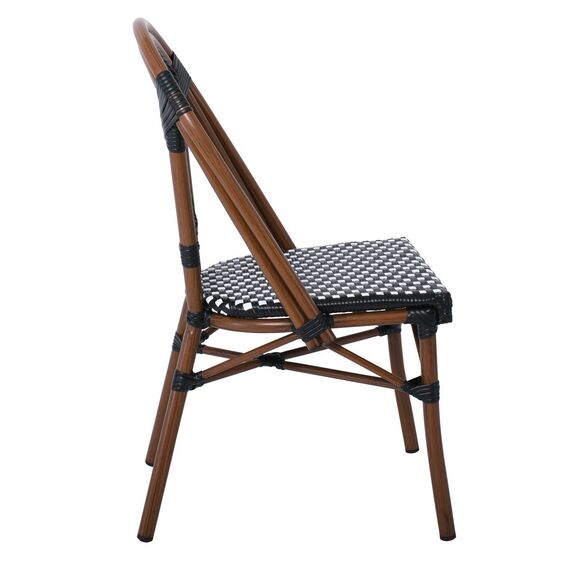 Paris Καρέκλα Bistro Αλουμίνιο Καρυδί, Wicker Μαύρο - Άσπρο, Στοιβαζόμενη