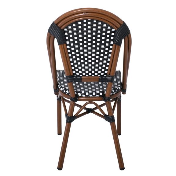 Paris Καρέκλα Bistro Αλουμίνιο Καρυδί, Wicker Μαύρο - Άσπρο, Στοιβαζόμενη