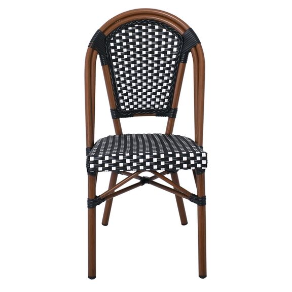 Paris Καρέκλα Bistro Αλουμίνιο Καρυδί, Wicker Μαύρο - Άσπρο, Στοιβαζόμενη