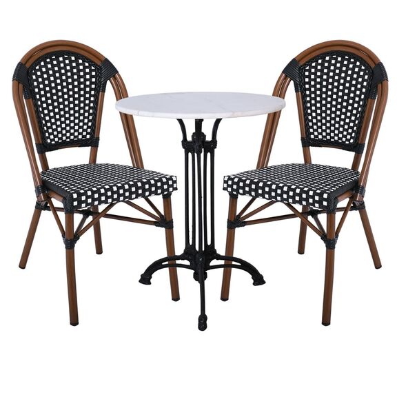 Paris Καρέκλα Bistro Αλουμίνιο Καρυδί, Wicker Μαύρο - Άσπρο, Στοιβαζόμενη