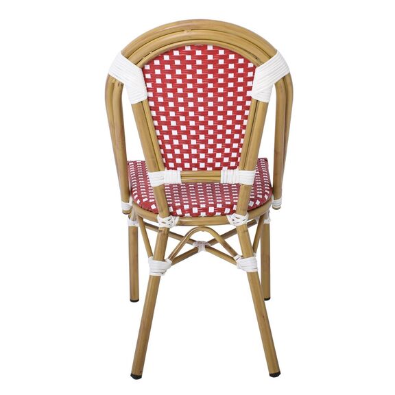 Paris Καρέκλα Bistro Αλουμίνιο Φυσικό, Wicker Άσπρο - Κόκκινο, Στοιβαζόμενη