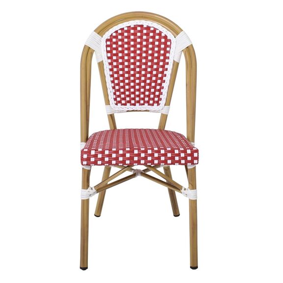Paris Καρέκλα Bistro Αλουμίνιο Φυσικό, Wicker Άσπρο - Κόκκινο, Στοιβαζόμενη