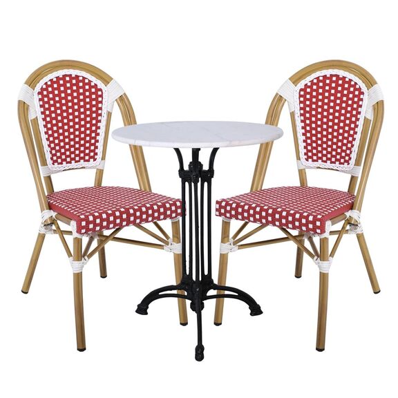 Paris Καρέκλα Bistro Αλουμίνιο Φυσικό, Wicker Άσπρο - Κόκκινο, Στοιβαζόμενη