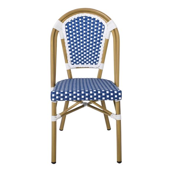 Paris Καρέκλα Bistro Αλουμίνιο Φυσικό, Wicker Άσπρο - Μπλε, Στοιβαζόμενη