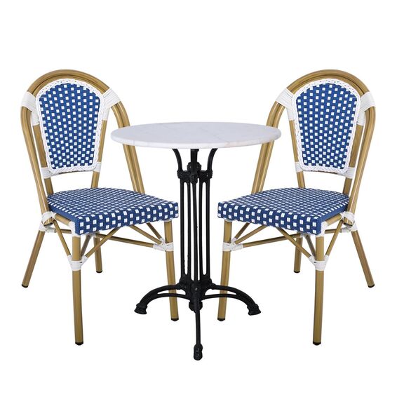 Paris Καρέκλα Bistro Αλουμίνιο Φυσικό, Wicker Άσπρο - Μπλε, Στοιβαζόμενη