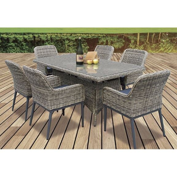 Havana set Τραπεζαρία Κήπου Alu,wicker Grey Brown-Ανθρακί: Τραπέζι 160x90 + 6 Πολυθρόνες