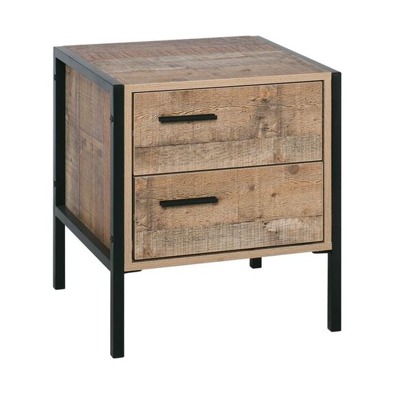 Pallet-w Κομοδίνο με 2 Συρτάρια Μέταλλο Βαφή Μαύρο - Antique oak