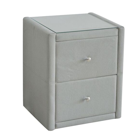 Wilton Κομοδίνο Ύφασμα Grey Stone με Προστατευτικό Γυαλί Επιφάνειας