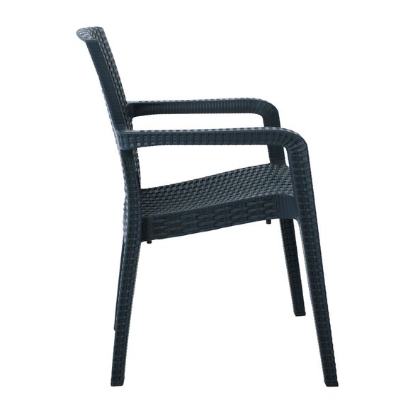 Lora Πολυθρόνα Κήπου Στοιβαζόμενη, pp (Rattan Look) Απόχρωση Ανθρακί