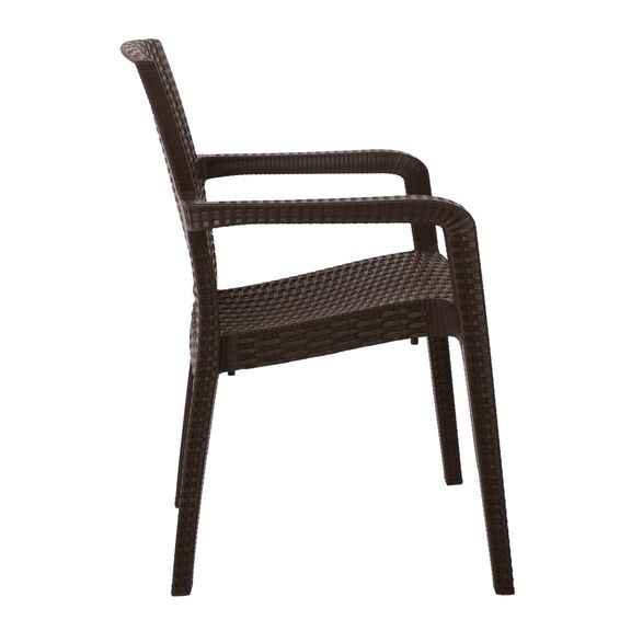 Lora Πολυθρόνα Κήπου Στοιβαζόμενη, pp (Rattan Look) Απόχρωση Καφέ Σκούρο