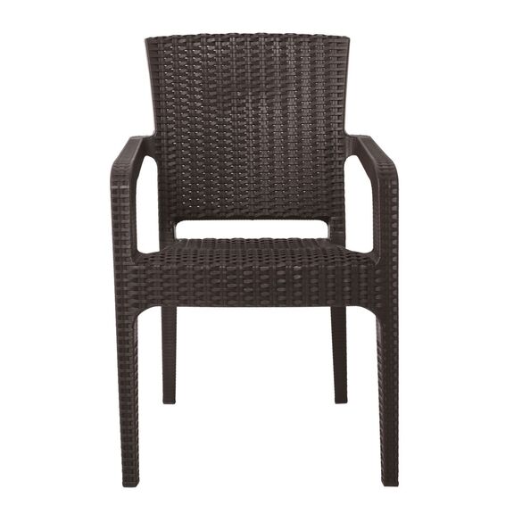 Lora Πολυθρόνα Κήπου Στοιβαζόμενη, pp (Rattan Look) Απόχρωση Καφέ Σκούρο