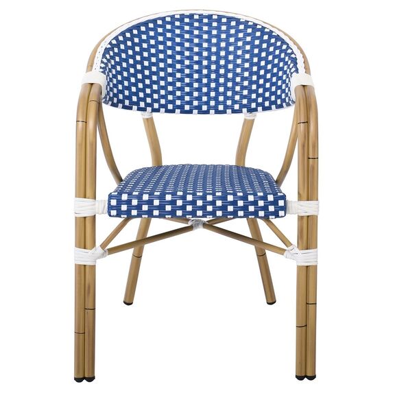 Paris Πολυθρόνα Bistro Αλουμίνιο Φυσικό, Wicker Άσπρο - Μπλε, Στοιβαζόμενη