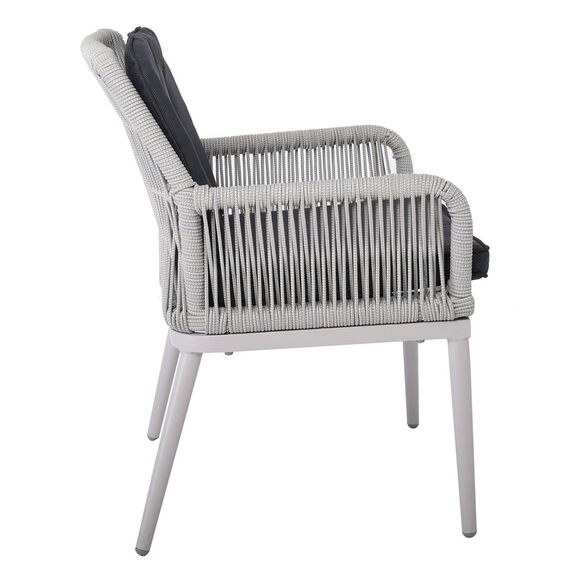 Alley Πολυθρόνα Τραπεζαρίας Κήπου Alu, Rope Grey 6mm, Μαξιλάρια Ανθρακί