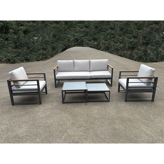 Marilian set Σαλόνι Κήπου, 5τεμ, Μέταλλο Βαφή Ανθρακί, Μαξιλάρια Γκρι