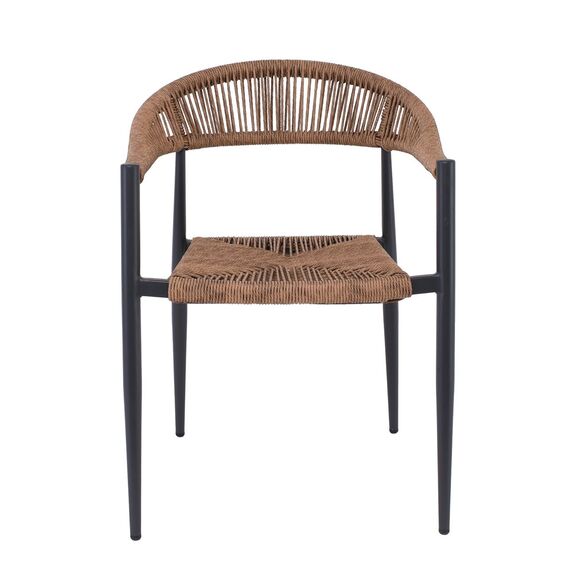 Mady Πολυθρόνα Βεράντας-Κήπου alu Ανθρακί, Rope Wicker Φυσικό, Στοιβαζόμενη